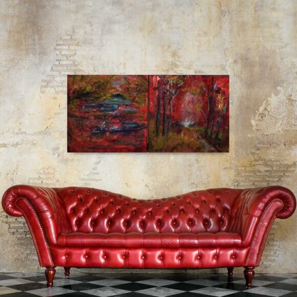 2 Panel‎ Mixed Media Abstract Landscape 24x24 - Picture 1 of 7